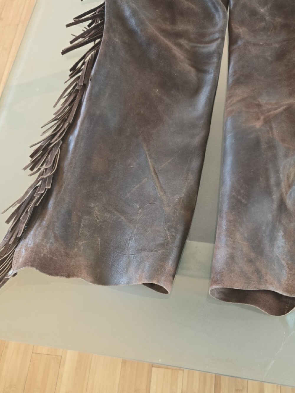 Source Unknown Brown Leather Fringe Men's Chaps - Picture 3 of 11